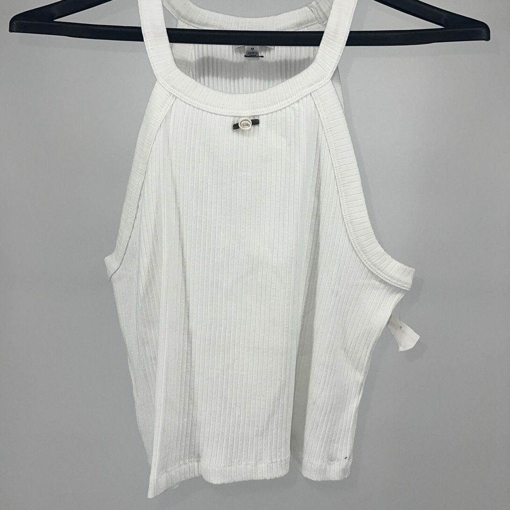 Women's White Wide Rib Tank Urban Social Size Medium